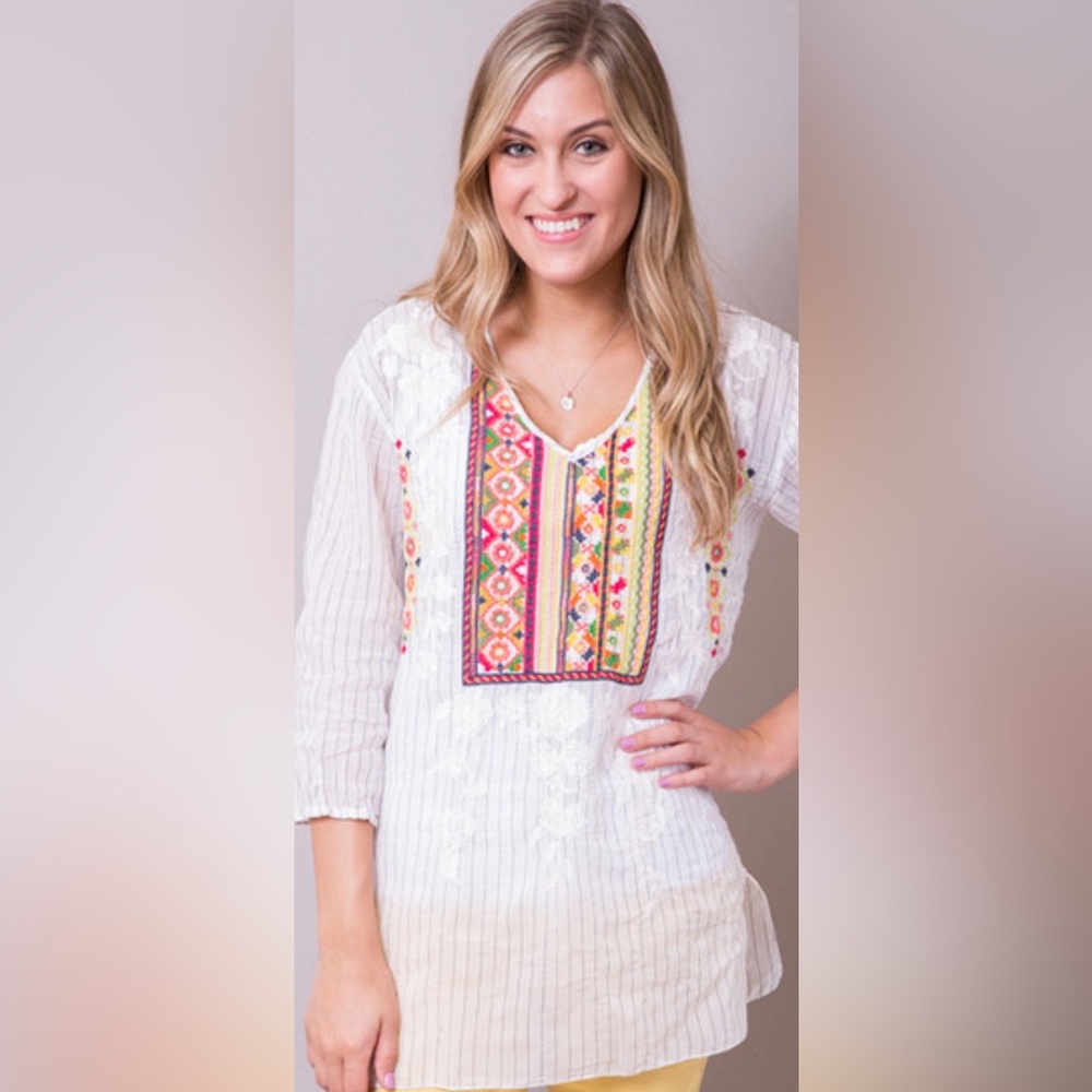 Johnny Was white embroidered blouse size S